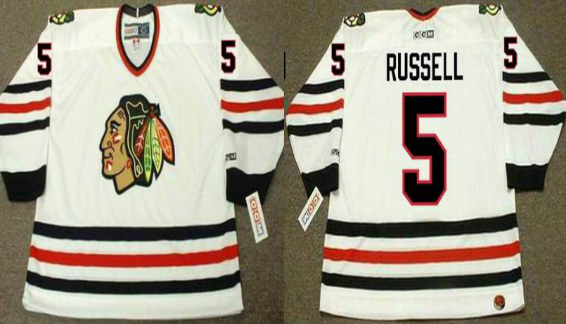 2019 Men Chicago Blackhawks 5 Russell white CCM NHL jerseys
